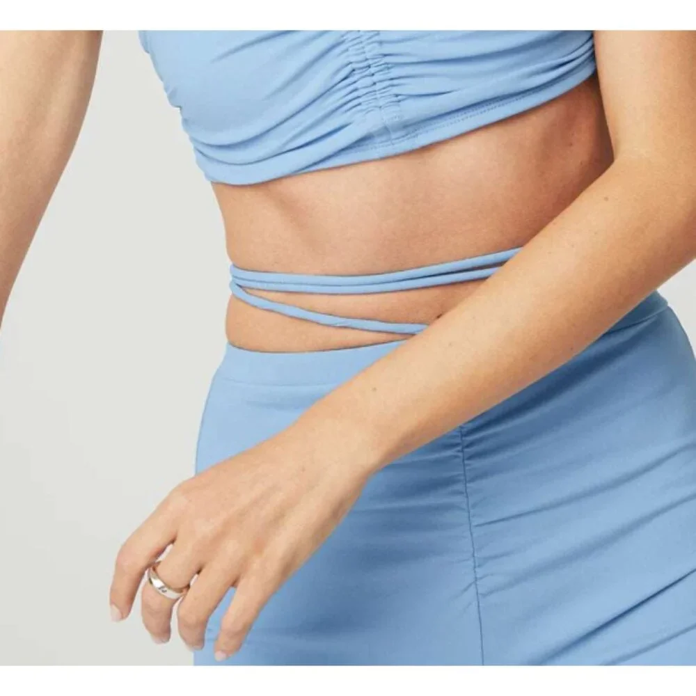 Alo Airbrush High-Waist Cinch Flare Legging Tile Blue Tie-Up Corset Lace Hi-Rise
